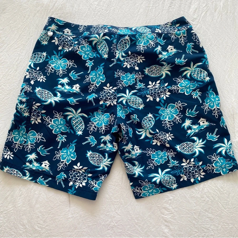 J.crew blue swim trunks floral pineapple cool tropical pattern men’s size 35